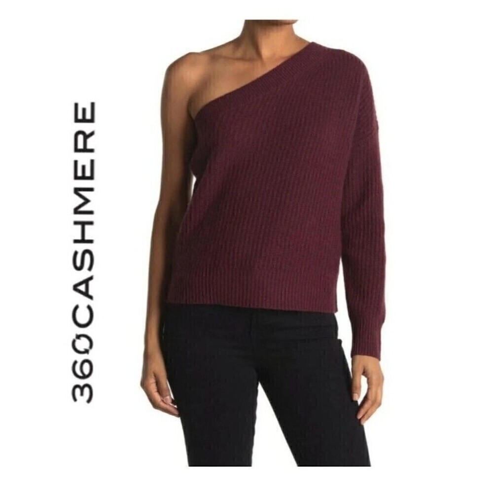 360 Cashmere Maroon One Shoulder Sweater Small